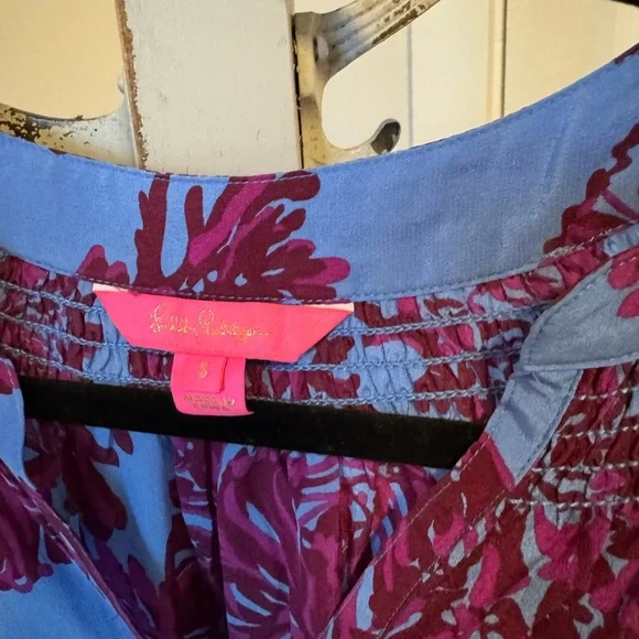 Lilly Pulitzer Elsa Blue, Pink and Burgundy Floral Blouse - Picture 2 of 3